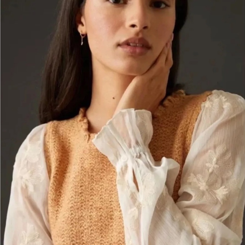 Anthropologie Tan and Cream Layered Blouse - Picture 3 of 13